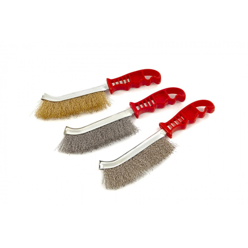 HBM 3-Piece Brush Set in Stainless Steel, Brass and Steel