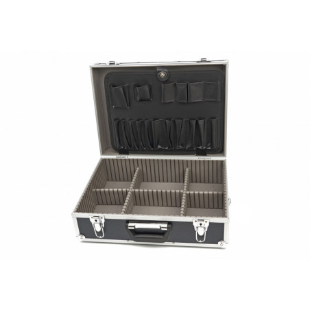 HBM Valise à outils en aluminium 45 x 33 x 15,5 cm avec compartiments individuels 10337