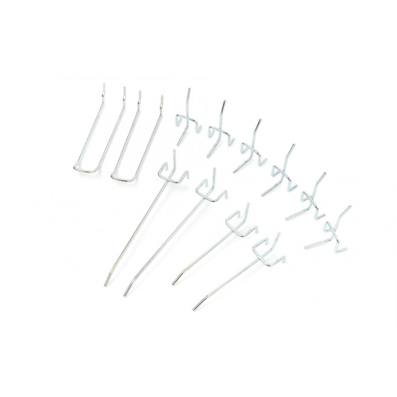 Set of 12 HBM hooks for tool wall with 30 mm centre distance.