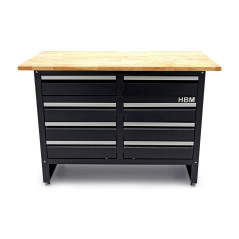 120 cm HBM workbench with 8 drawers and solid wood worktop